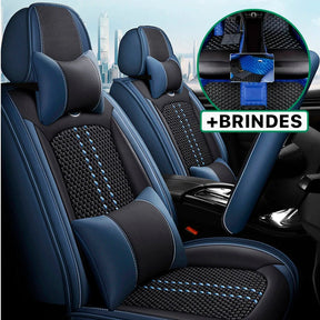 Capa Universal Evotek Completa para Carro em Couro Legítimo com AirBag +3 BRINDES: Tapetes Automotivos