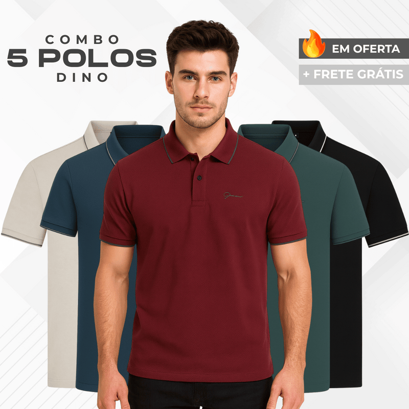 Kit 5 Camisas Polo Dino Manga Curta Minimalista